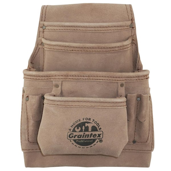 10-Pocket Beige Leather Suede Nail & Tool Pouch