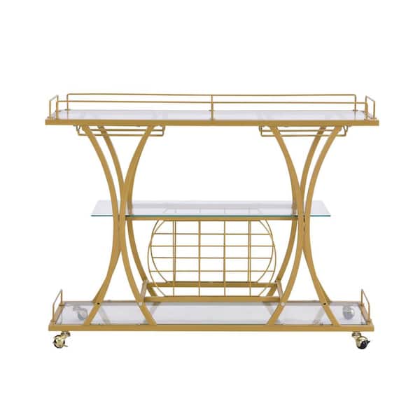 Unbranded Ajami Gold Kitchen Cart with Glass Top
