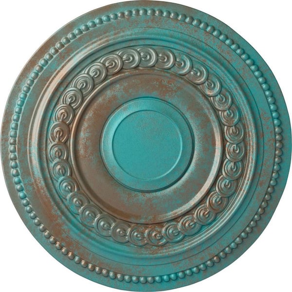 Ekena Millwork 18 in. x 1-1/4 in. Oldham Urethane Ceiling Medallion (Fits Canopies upto 8-5/8 in.), Copper Green Patina