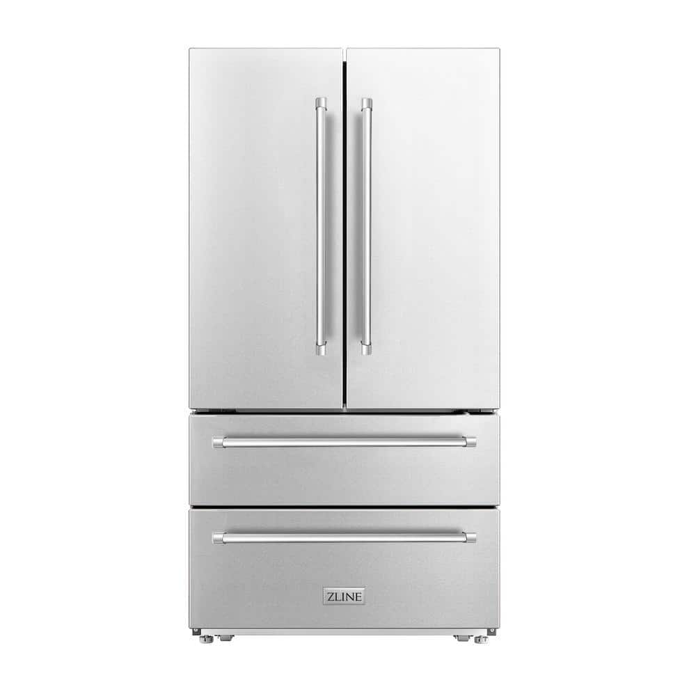 ZLINE Kitchen and Bath 36 in. 4-Door French Door Refrigerator with Internal Ice Maker in Fingerprint Resistant Stainless Steel, Silver