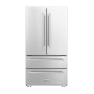 36 in. 4-Door French Door Refrigerator with Internal Ice Maker in Fingerprint Resistant Stainless Steel