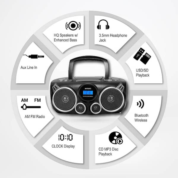 RIPTUNES Stereo Boombox Plus Wireless Audio Streaming, MP3