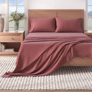 Pink 4-Piece Turkish Cotton Flannel Queen Sheet Set