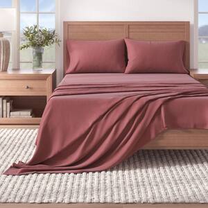 Pink 4-Piece Turkish Cotton Flannel King Sheet Set