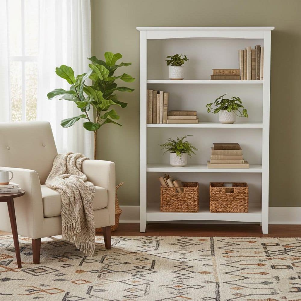 International Concepts 48 in. White Wood 4-shelf Standard Bookcase