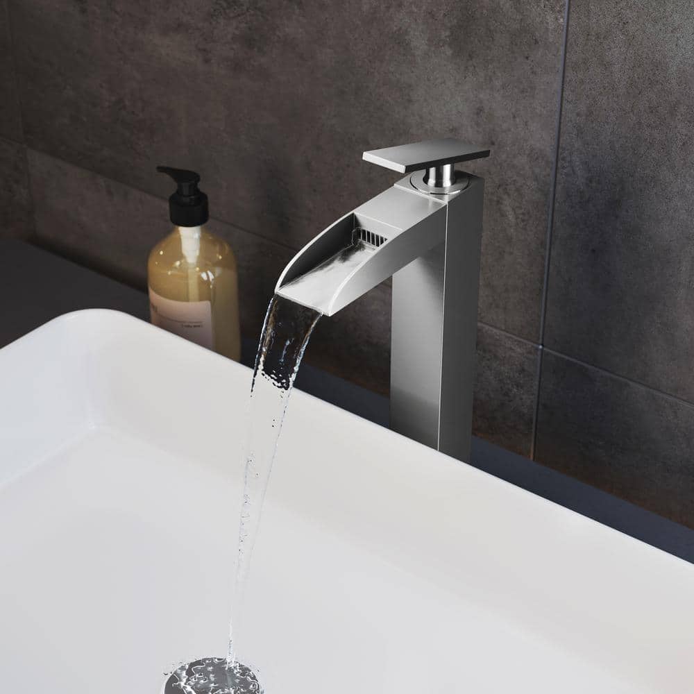 Brushed Nickel High Arc Waterfall Bathroom Faucet