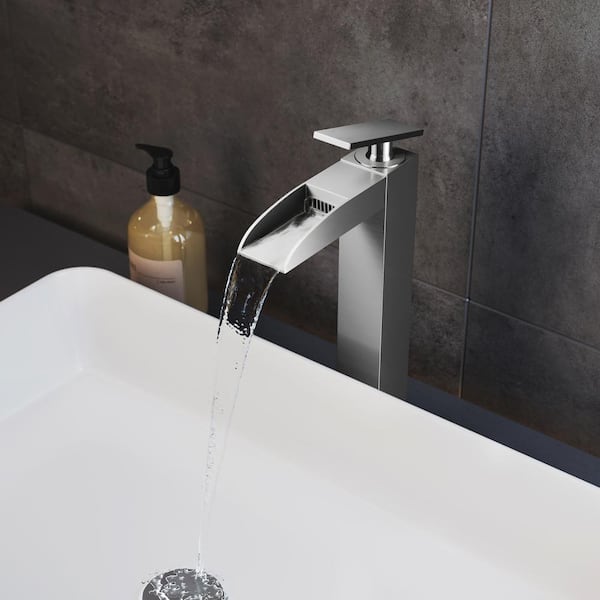 Swiss Madison Concorde Single-Handle Single Hole High Arc Waterfall Bathroom Faucet in Brushed Nickel