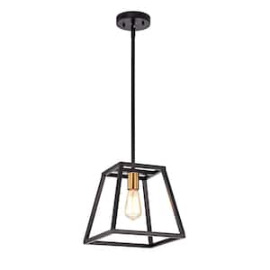 1-Light Black Square Iron Ceiling Lamp Chandelier with Black Ringed