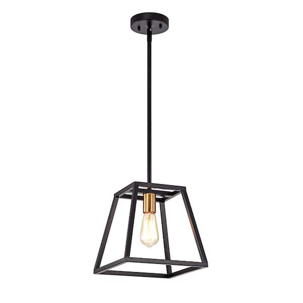 Tidoin 1-Light Black Square Iron Ceiling Lamp Chandelier with Black Ringed
