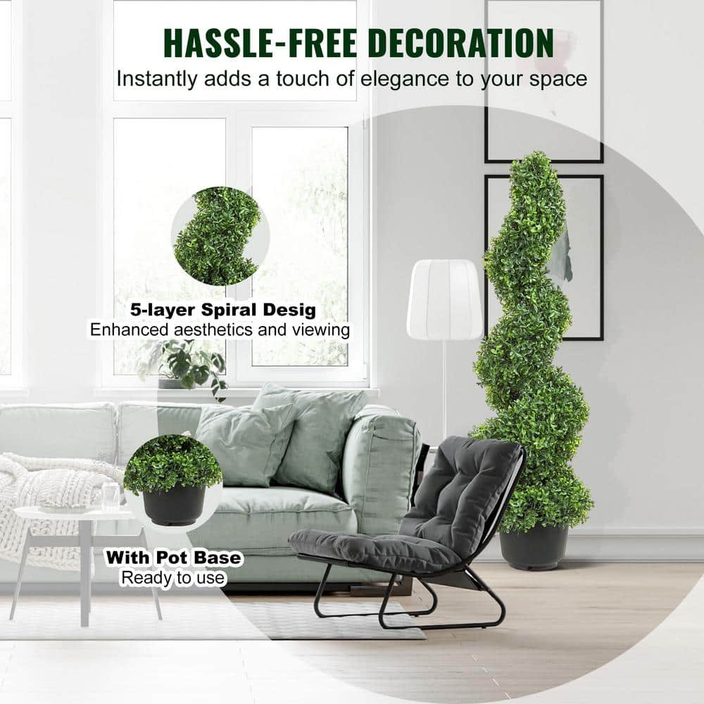 4ft Green Plastic Boxwood Spiral Topiary Set of 2