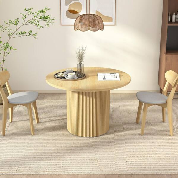 Natural Wood 78.74 in. Double Pedestal Dining Table Seats 8 with Adjustable Tabletop