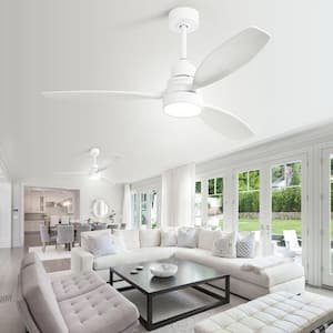 Light Pro 52 in. Indoor Matte White Ceiling Fan with 3 Solid Wood Blades, Remote Control, Reversible DC Motor, LED Light