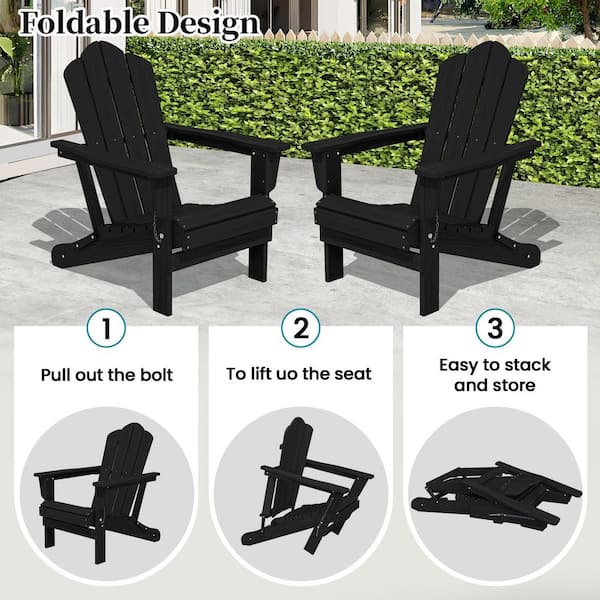 JEAREY Black Folding HDPE Outdoor Patio Plastic Adirondack Chair