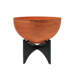 20 in. Dia Round Burnt Sienna Galvanized Steel Planter Bowl Pot with Black Wrought Iron Plant Stand