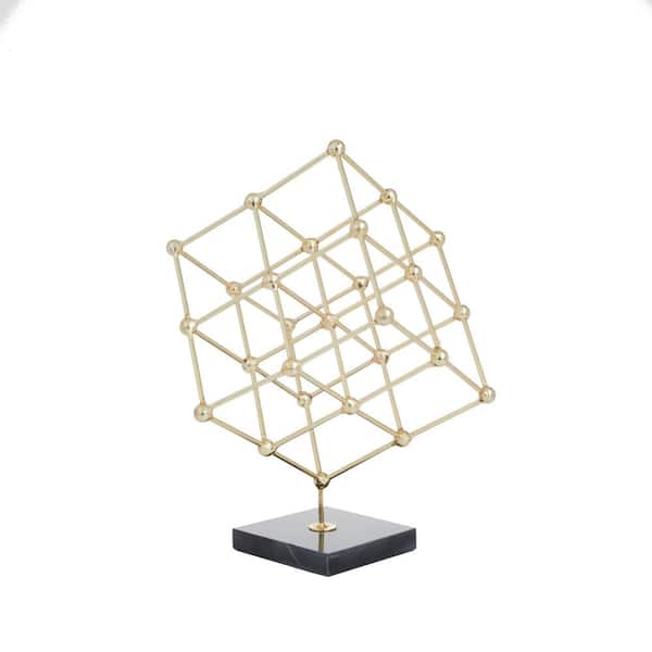 Litton Lane Gold Marble Geometric Sculpture with Black Base