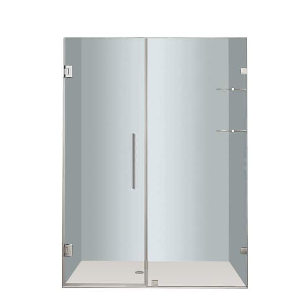 Nautis GS 58 in. x 72 in. Frameless Hinged Shower Door in Stainless Steel with Glass Shelves