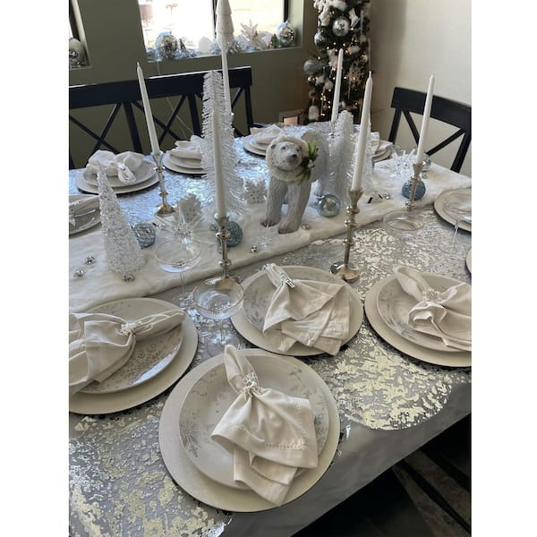 13 in. White Disposable Charger Plates Set of 50, Metallic Thin Round, Mesh Pressed Fall Table Placemates