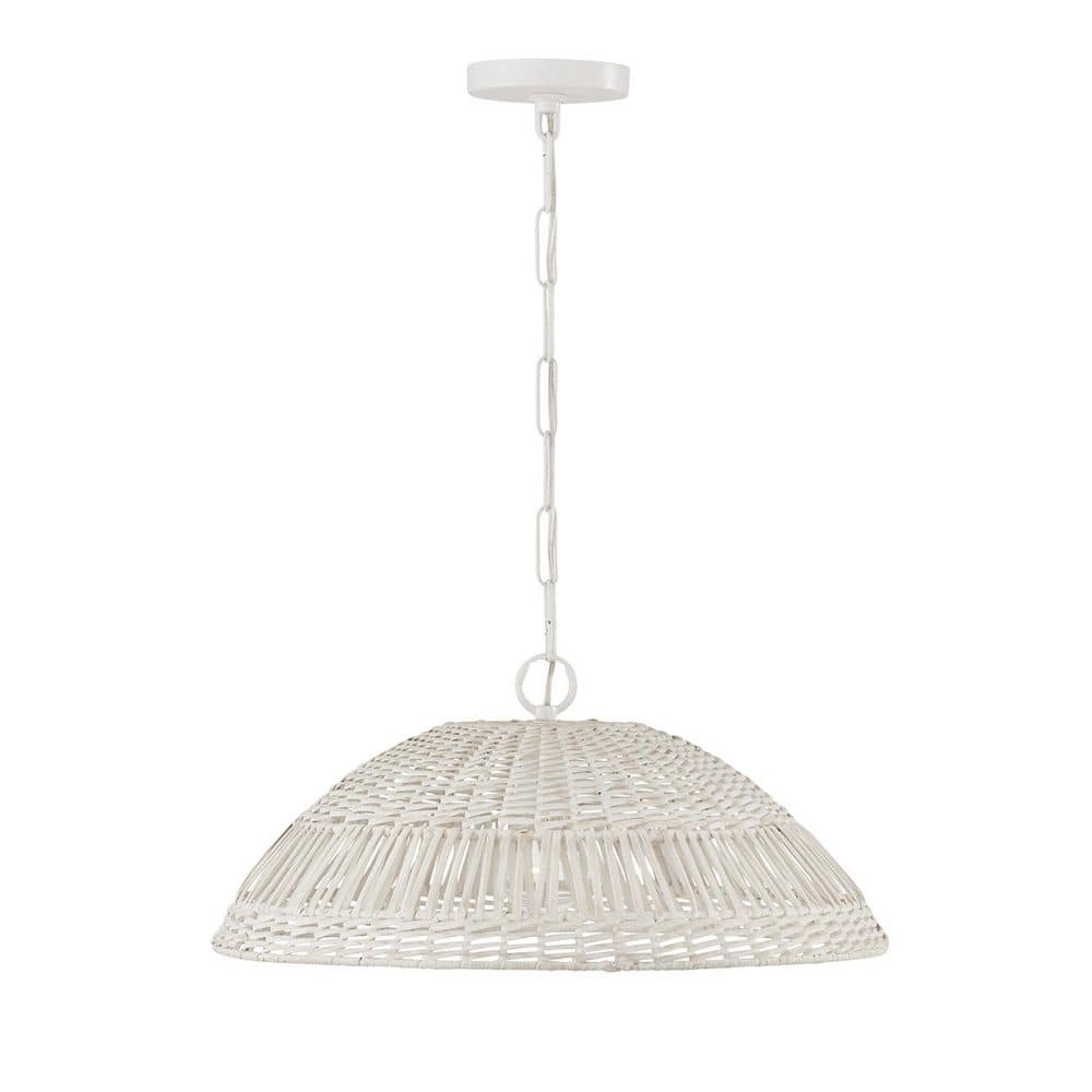 Naomi 100-Watt 1-Light Chalk White Small Pendant Light with Hand-Woven Painted Rattan Basket and No Bulbs Included price history on PriceWatchPro