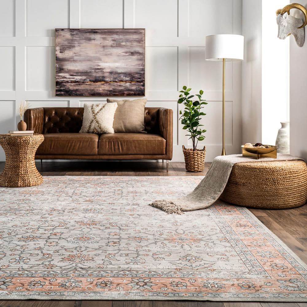 Eco-Friendly Faded Floral 8' x 10' Synthetic Washable Rug