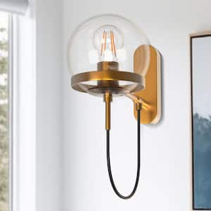 8.27 in. 1-Light Gold Indoor BallWall Sconce with Glass Shade