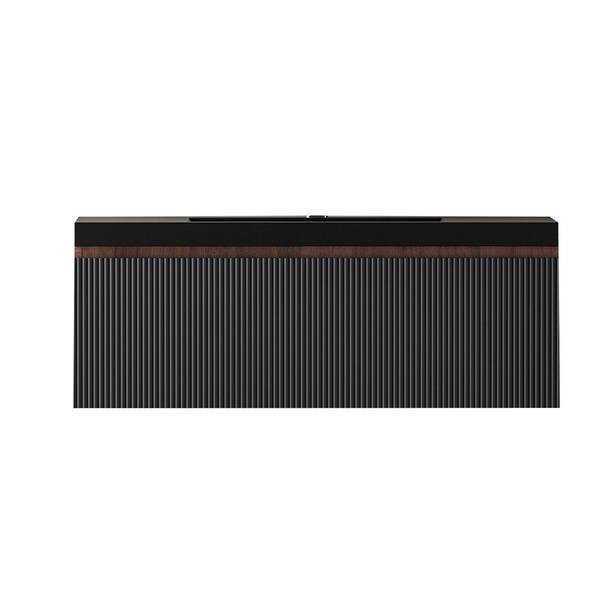 36 in. Wall-Mounted Walnut Black Bath Vanity with Black Solid Surface Top Assembled