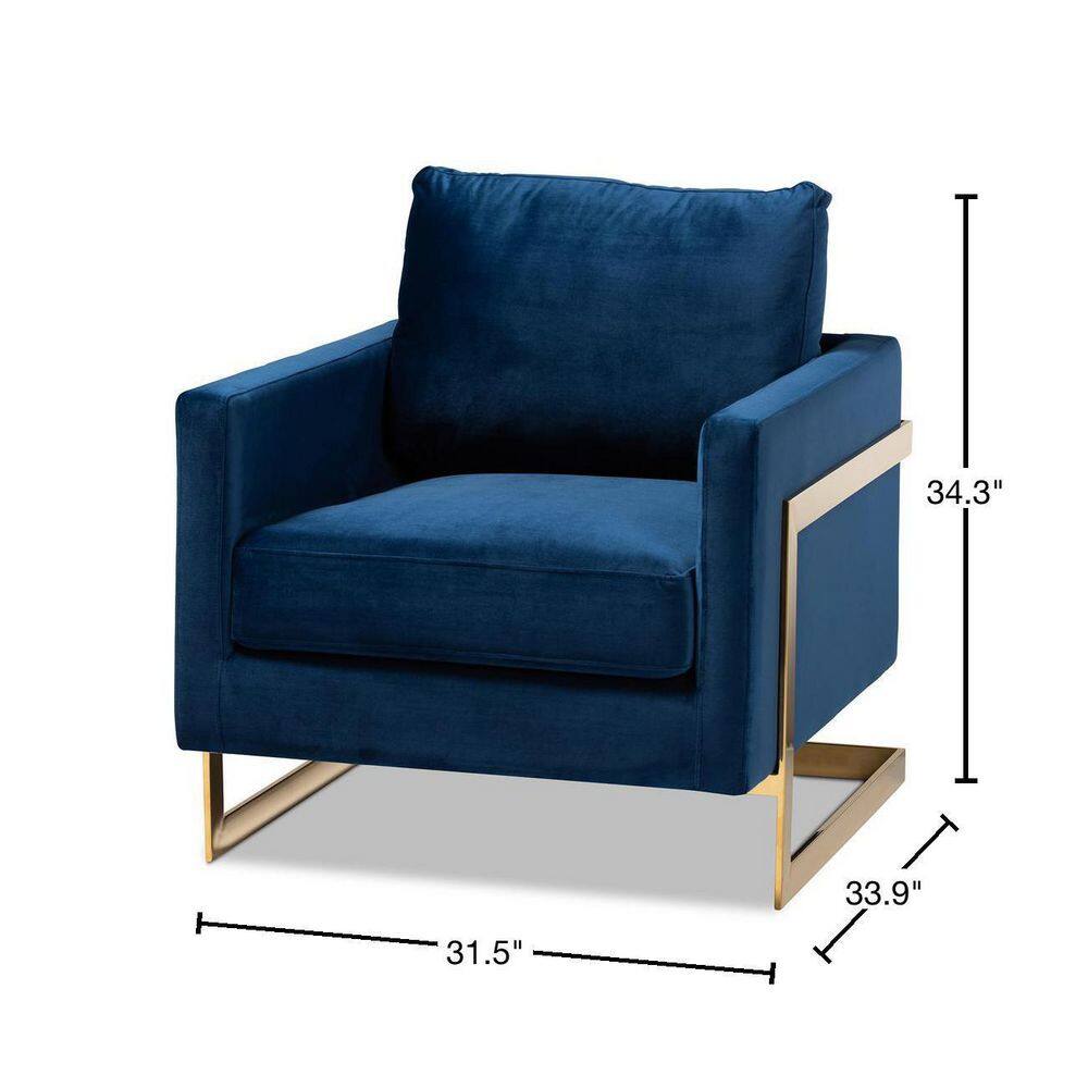 Luxurious Royal Blue Velvet & Gold Metal Accent Chair