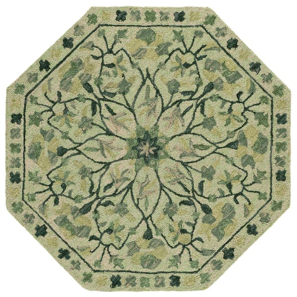 Jardin 5 ft. x 5 ft. Octagon Olive Symmetrical Floral Area Rug
