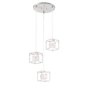San Marin 35-Watt Integrated LED Brushed Nickel Square Mini Pendant with Clear Glass Cube Shades