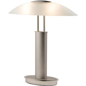 2-Tone 18.5 in. Satin Nickel LED Touch Table Lamp with Oval Canoe and Frosted Glass Shade
