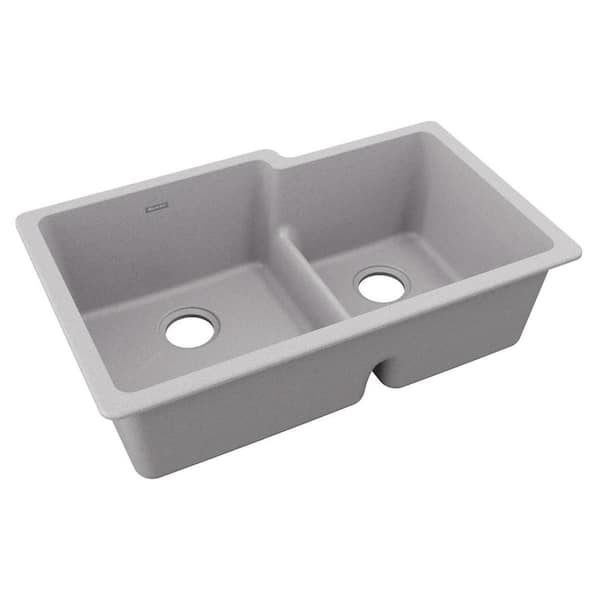 Elkay Quartz Classic 33 in. Undermount Offset 60/40 Double Bowl Greystone Granite/Quartz Composite Kitchen Sink Only