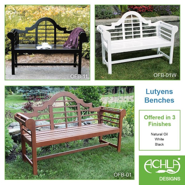 Achla Designs 54 In W Natural Oil Classic Eucalyptus Indoor Outdoor Lutyens Bench Ofb 01 The Home Depot Achla Designs 54 In W Natural Oil, White Lutyens Garden Bench