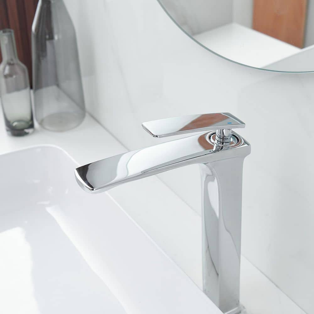 Polished Chrome Single Handle Vessel Sink Faucet with Pop-Up Drain