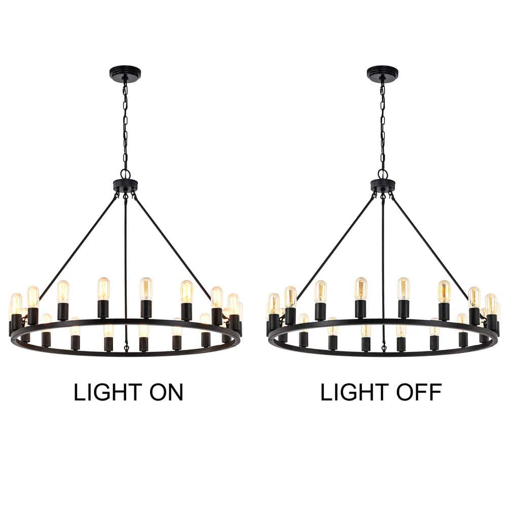 Antique Black Iron Wagon Wheel Chandelier with 18 Lights