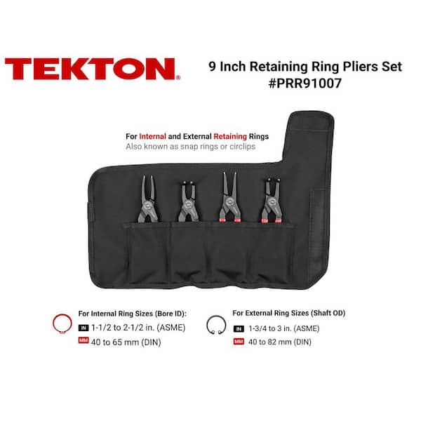 9 in. Internal and External Retaining Ring Pliers Set with Pouch, 4-Piece (0.090 in. Tips)