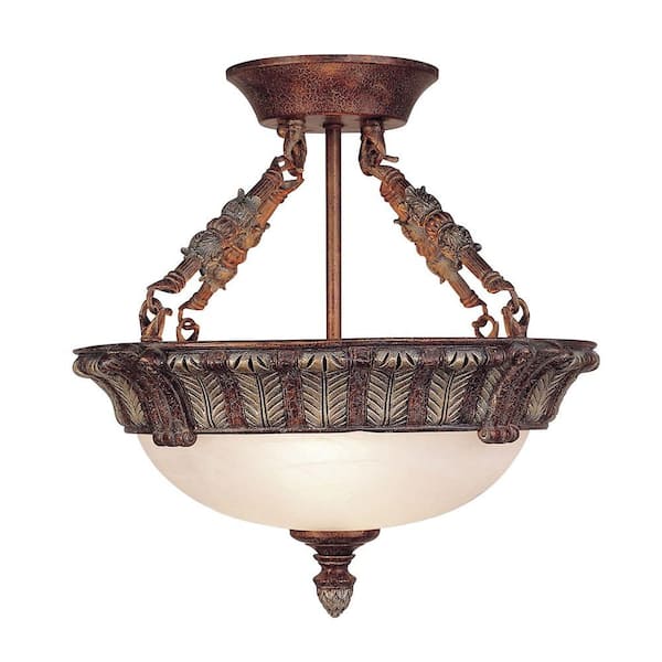 Livex Lighting Providence 3-Light Ceiling Crackled Bronze with Vintage Stone Accents Incandescent Semi-Flush Mount