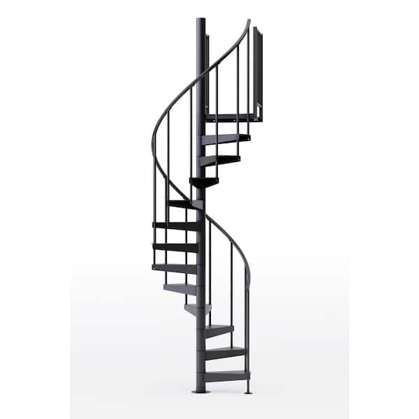 Mylen STAIRS Condor Black Interior 42in Diameter, Fits Height 119in - 133in, 2 42in Tall Platform Rails Spiral Staircase Kit