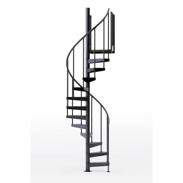 Mylen STAIRS Condor Black Interior 42in Diameter, Fits Height 127.5in - 142.5in, 2 36in Tall Platform Rails Spiral Staircase Kit