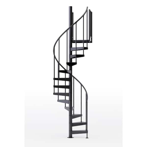 Mylen STAIRS Condor Black Interior 42in Diameter, Fits Height 102in - 114in, 2 42in Tall Platform Rails Spiral Staircase Kit