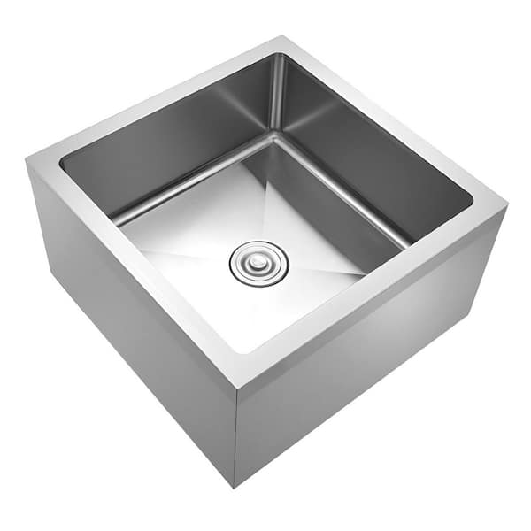 24.02 in. D x 24.02 in. W Wall Mount Stainless Steel Mop Sink with Wall Bracket, X-Drain Groove for Balcony and Bathroom