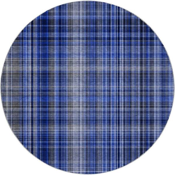 Dream Shag Premium Machine Washable Abstract ADS541 Navy 8 ft. x 8 ft. Round Rug