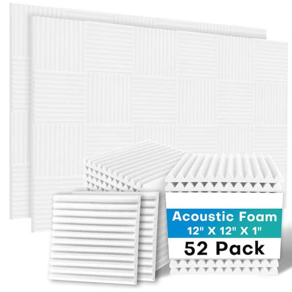 3. 7 in. T x 1 ft. x 1 ft. White Foam Sound Absorbing Panel High Density Acoustic Panel Noise Cancelling 52-Pack