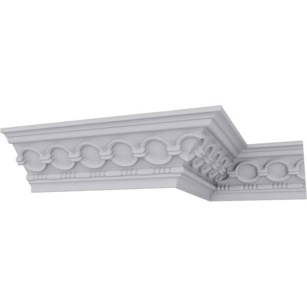 Ekena Millwork 3-1/8 in. x 3-1/8 in. x 94-1/2 in. Polyurethane Foster Coin and Bead Crown Moulding
