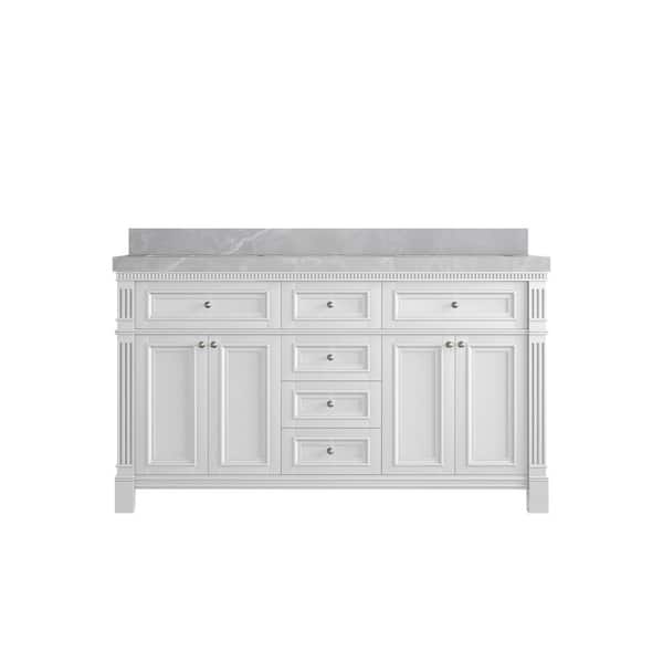 Willow Collections Paris 60 in. W x 22 in. D x 36 in. H Double Sink Bath Vanity in White with 2 in. Pearl Gray qt. Top