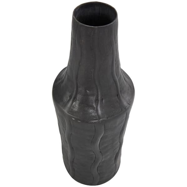 Litton Lane 14 in. Black Snakeskin Inspired Metal Decorative Vase with Dimensional Wavy Accents