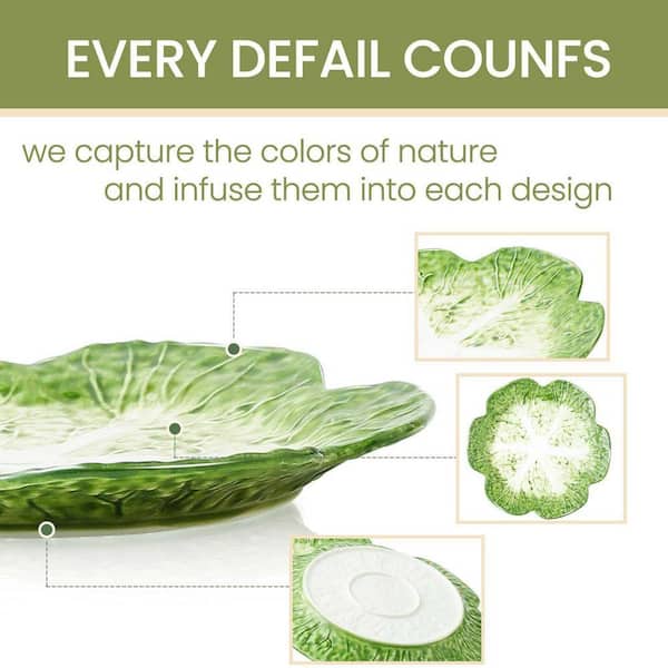 JFVKAF Green Cabbage Texture Round Ceramic Salad Plate Porcelain