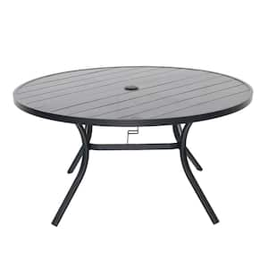 58 in. Black Round Metal Outdoor Dining Table