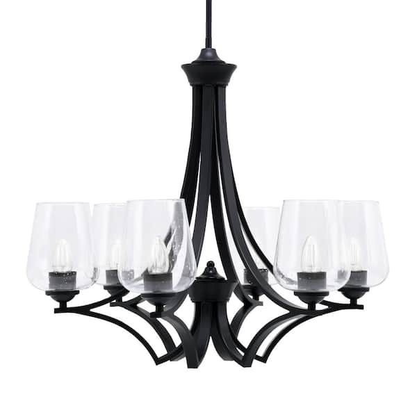 Unbranded Clevelend 6-Light Matte Black Round Chandelier with 5 in. Clear Bubble Glass Shades, No bulbs included