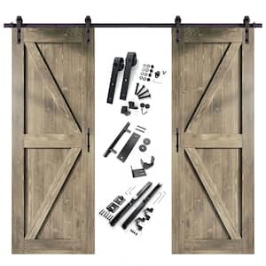 30 in. x 96 in. K-Frame Classic Gray Double Pine Wood Interior Sliding Barn Door with Hardware Kit, Non-Bypass
