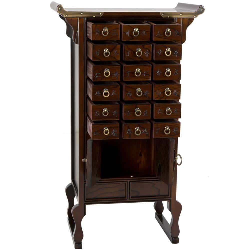 Medium Brown Elm Apothecary Chest with Antique Brass Hardware