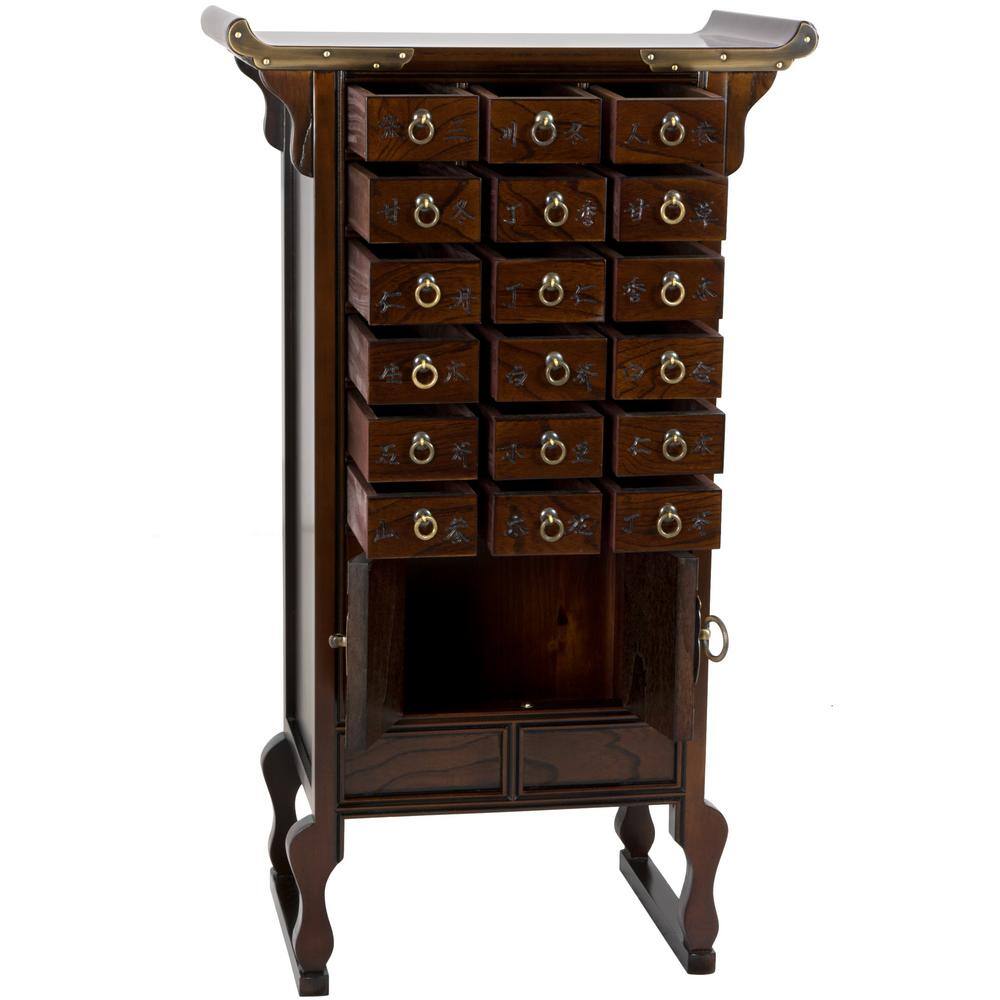Medium Brown Elm Apothecary Chest with Antique Brass Hardware